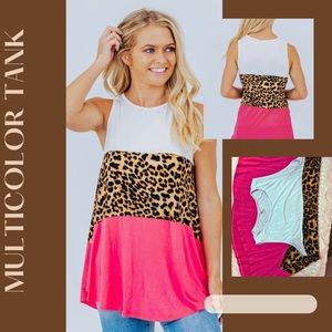 Multicolored Tank - Cheetah and Coral Color Blocking
